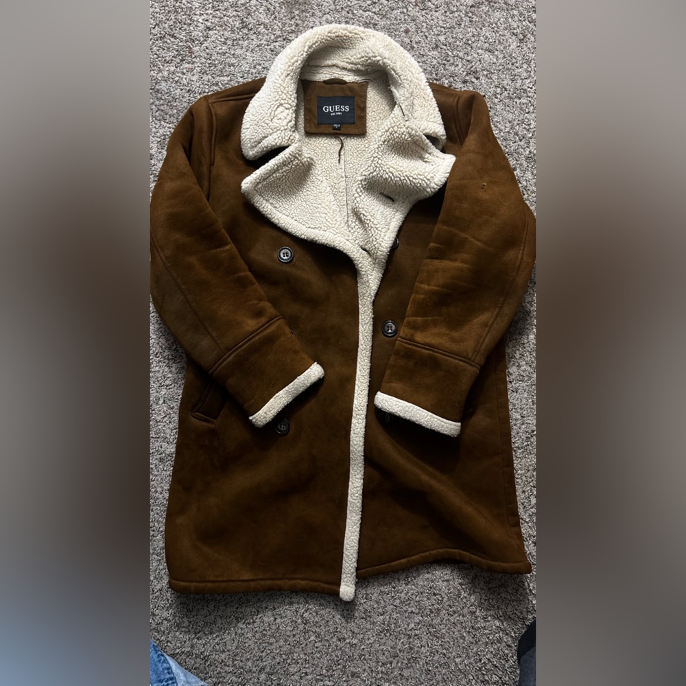 Guess Brown and Cream Shearling Coat